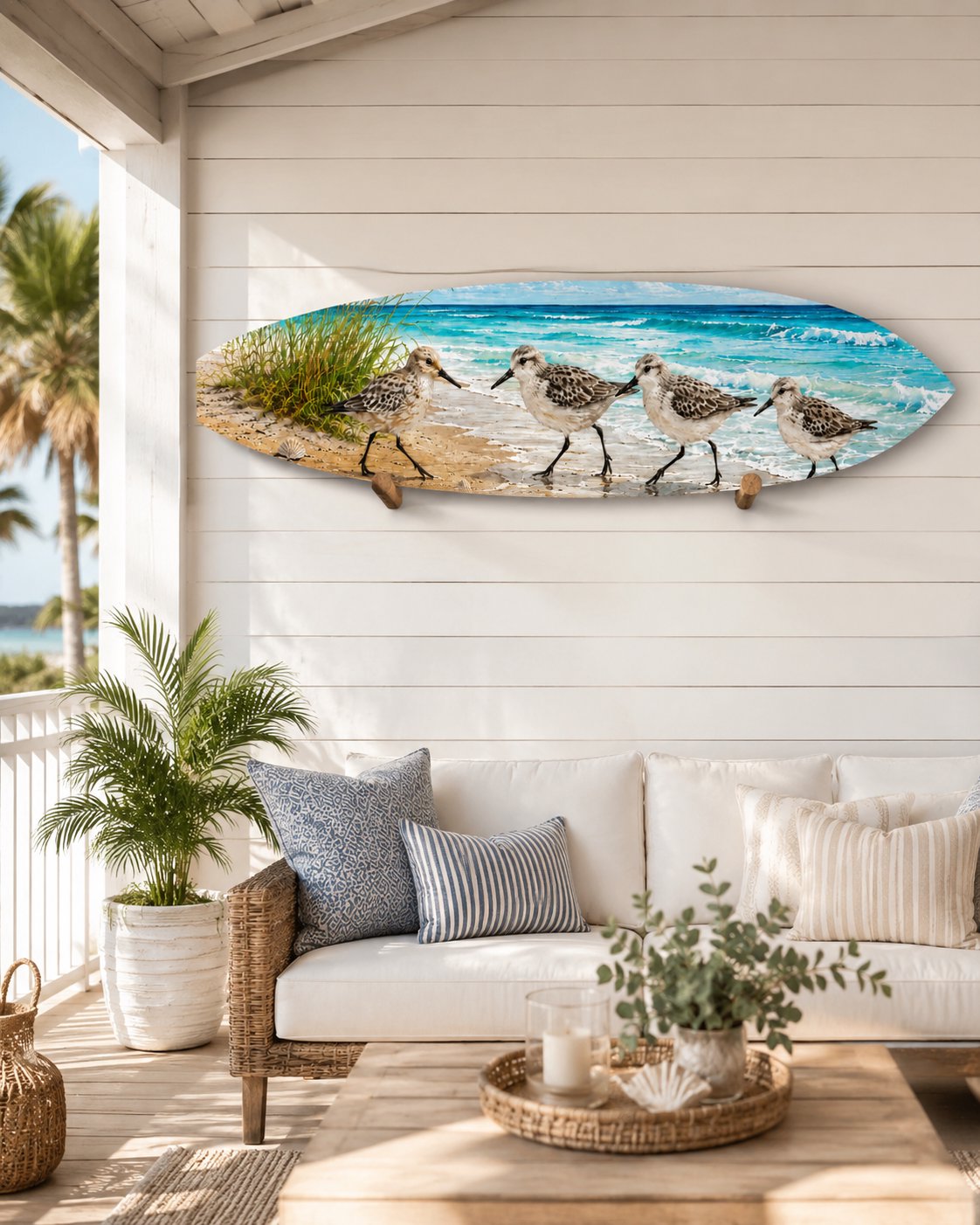 Shorebirds Sandpipers Surfboard Wall Art  PVC Indoor Outdoor