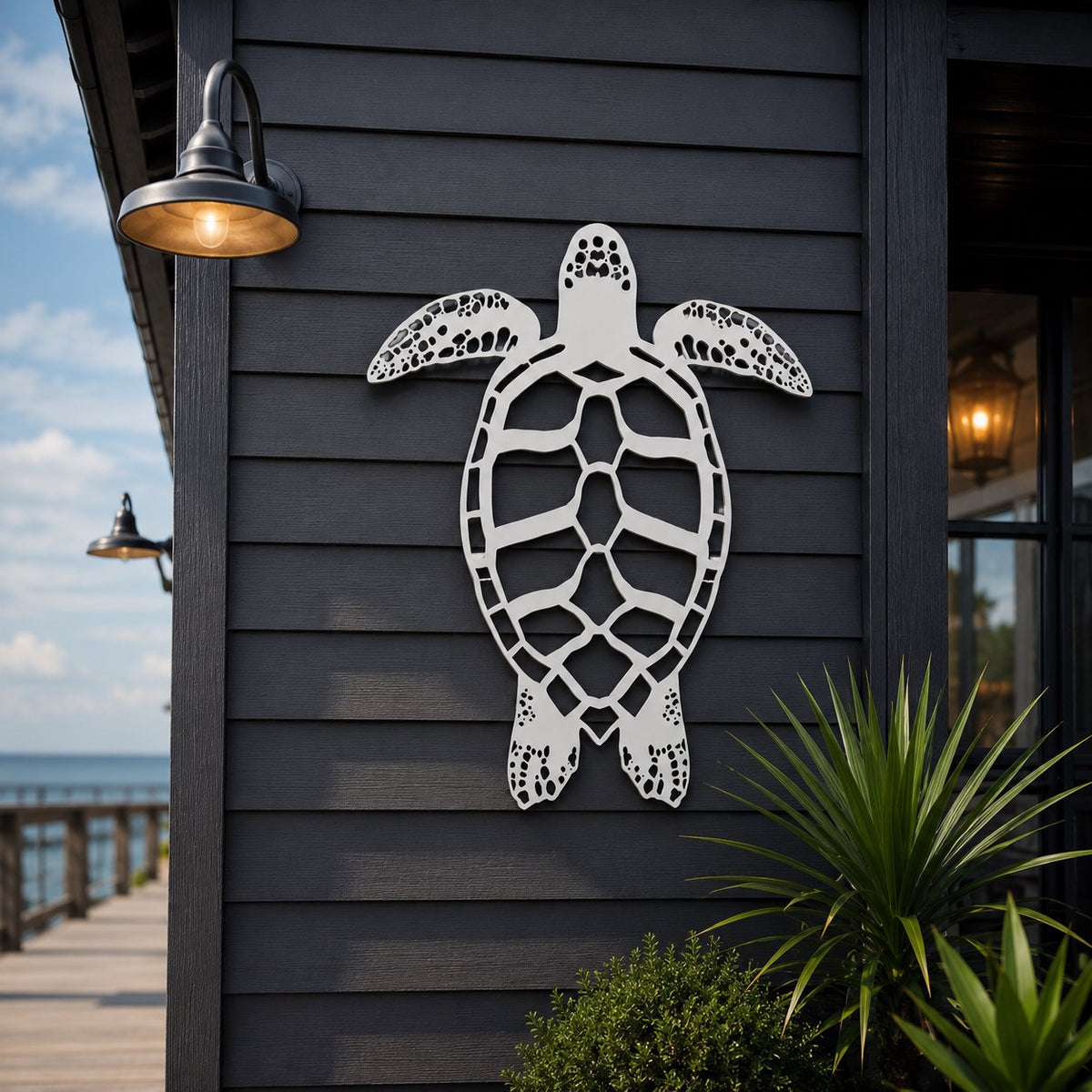 Outdoor Swimming Sea Turtle Wall Decor - PVC Turtle Sign for Beach House, Porch, Fence