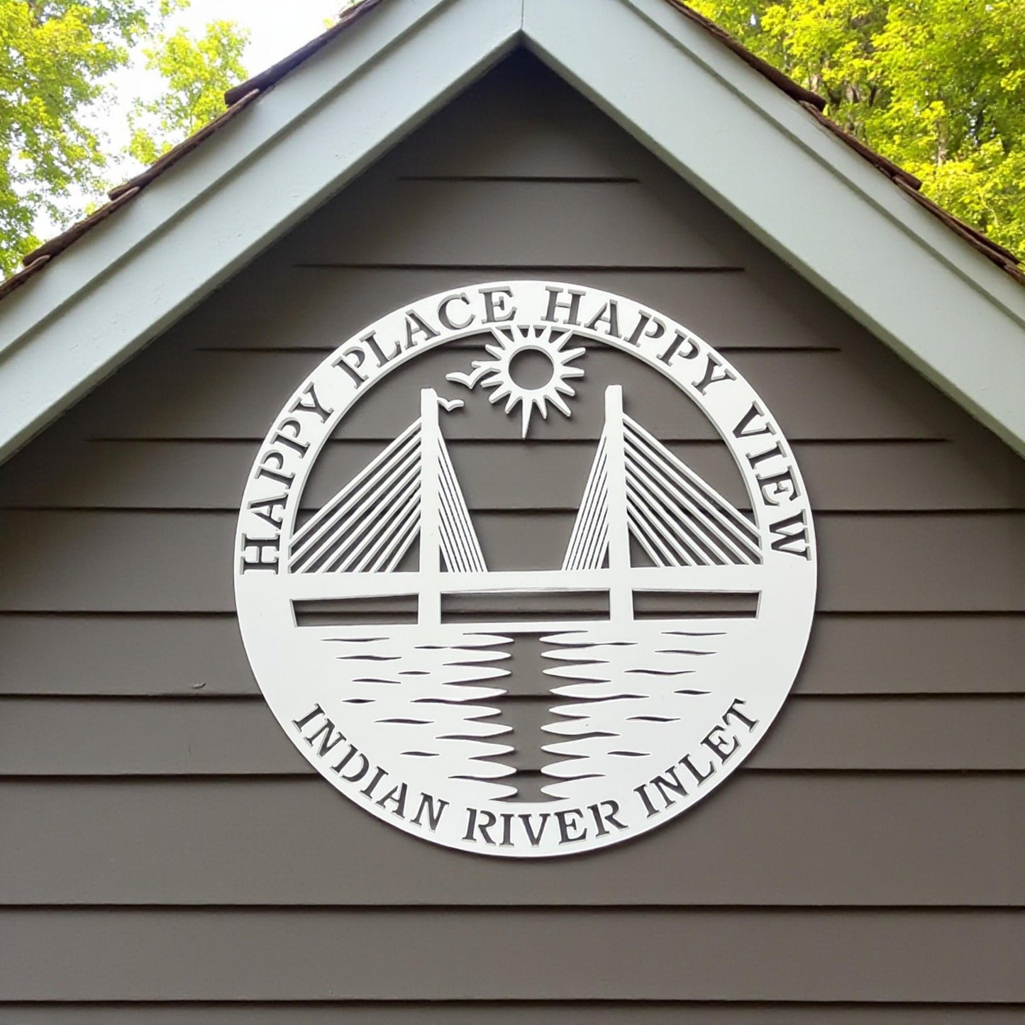 Delaware Coastal Wall Art, Happy Place Happy View Indian River Inlet Bridge Outdoor PVC