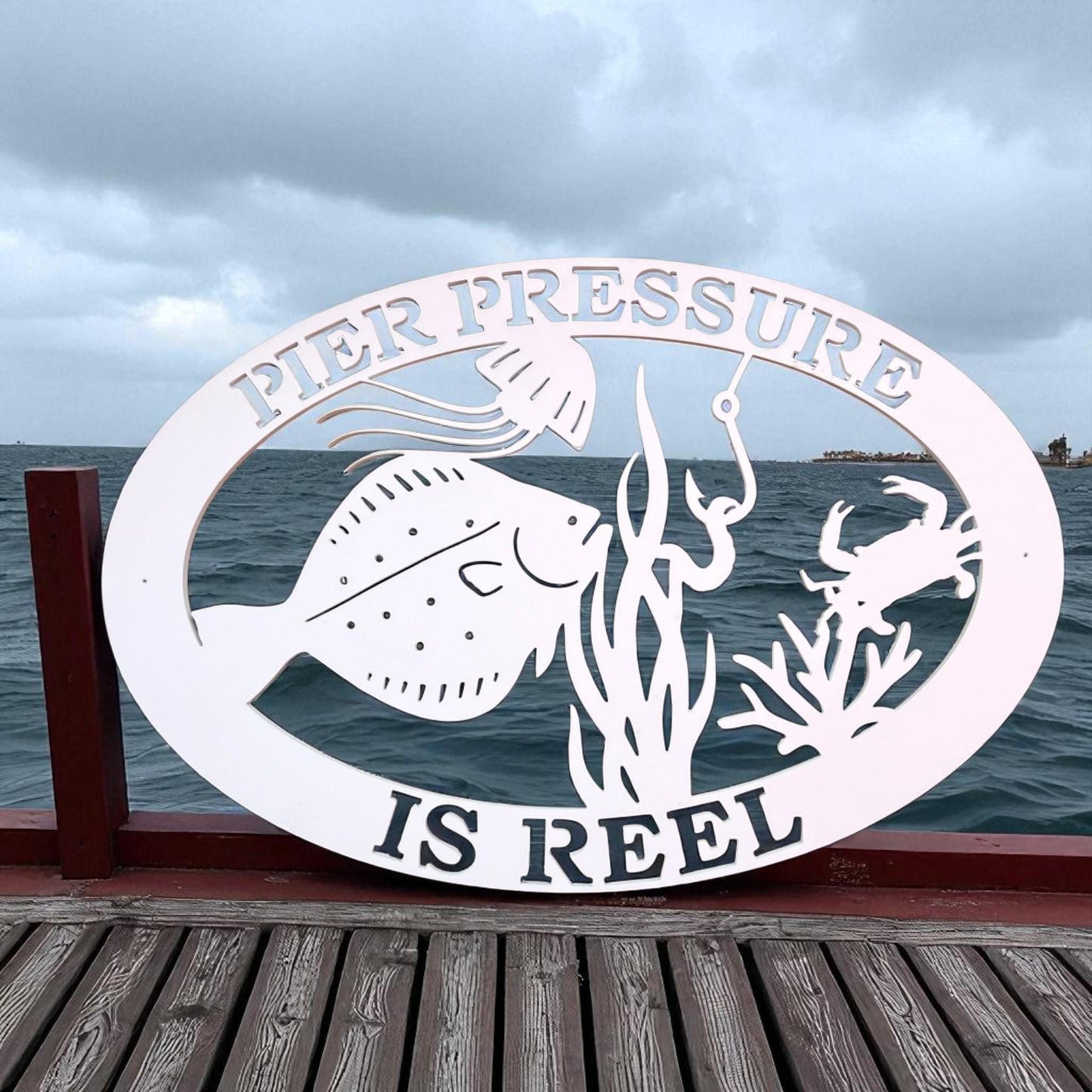 Pier Pressure is Reel Flounder Fishing Sign – PVC Coastal Outdoor Sign