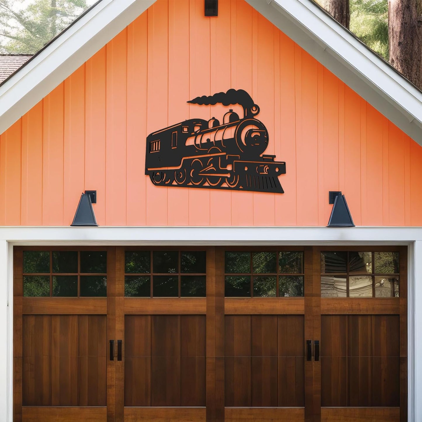 JennyGems Outdoor Train Steam Locomotive Wall Art  Black PVC Railroad Decor  Weatherproof Train Car Sign  Man Cave, Garage, Shed, or Home Decor