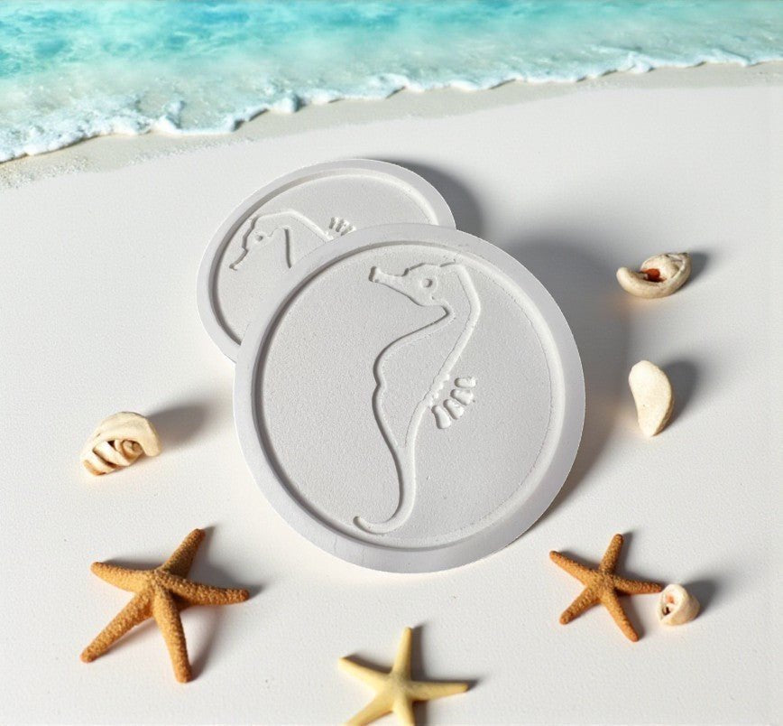 Seahorse Drink Coasters Set of 4, Indoor Outdoor PVC Coasters, Carved Seahorse
