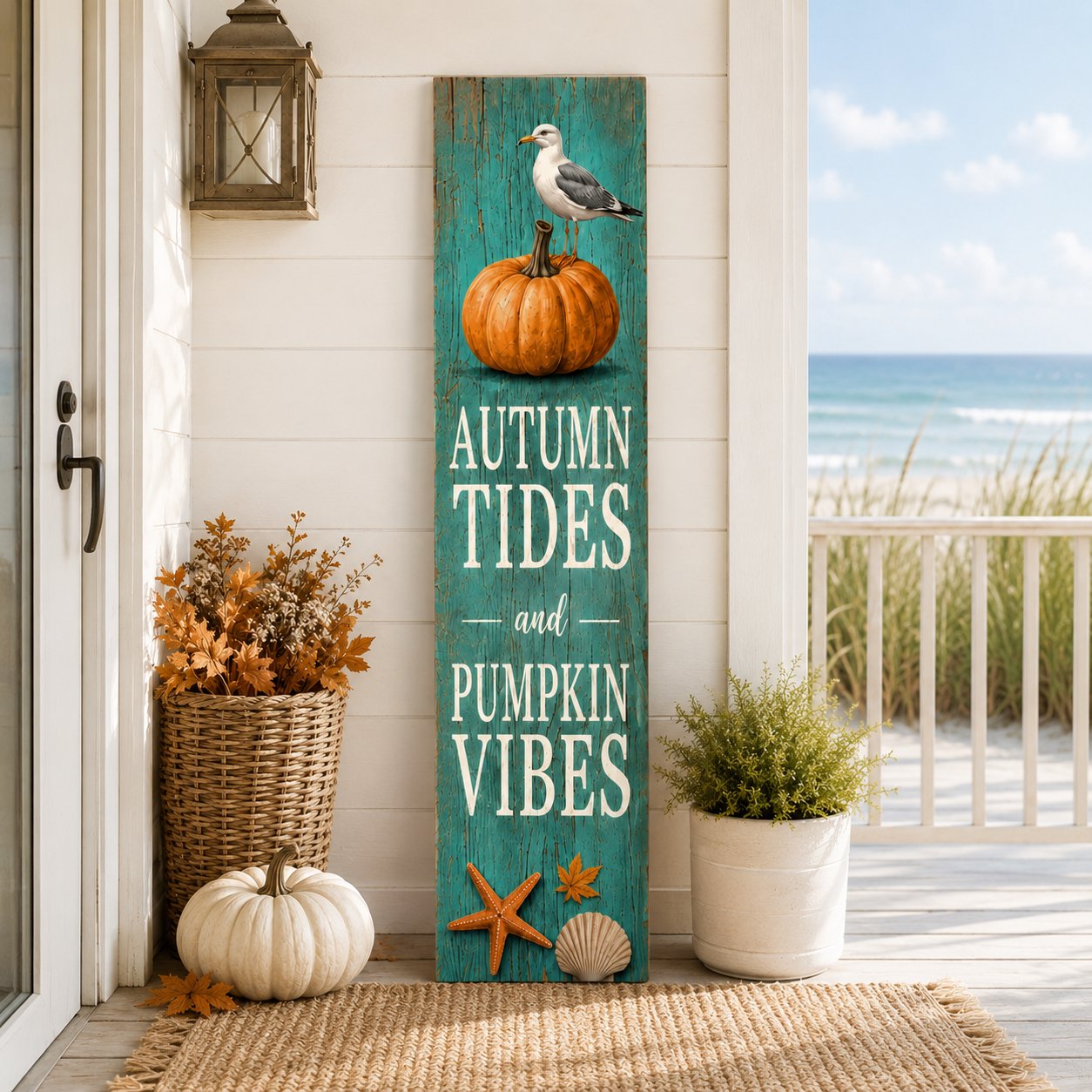 Fall Coastal Porch Sign, Pumpkin Vibes