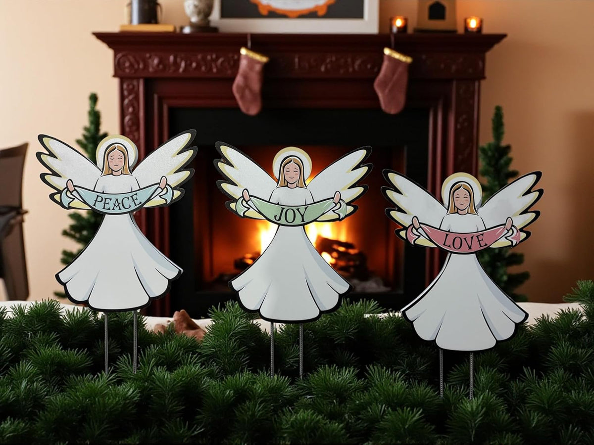Christmas Angel Yard Signs Set of 3 - Outdoor PVC Christmas Decorations with Stakes, Holiday Decor