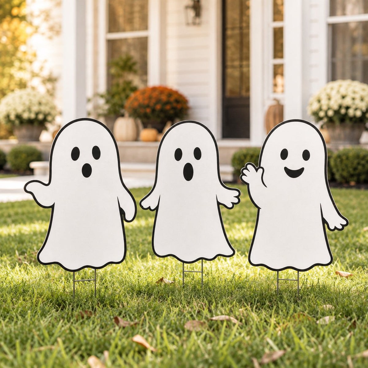 Ghost Yard Signs and Decorations: Outdoor Fall Decor - Set of 3 PVC Halloween