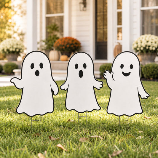 Ghost Yard Signs and Decorations: Outdoor Fall Decor - Set of 3 PVC Halloween