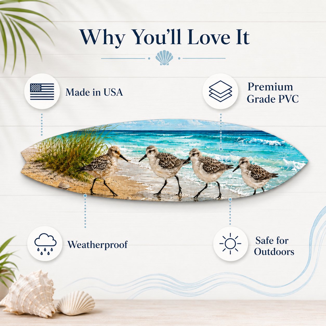 Shorebirds Sandpipers Surfboard Wall Art  PVC Indoor Outdoor