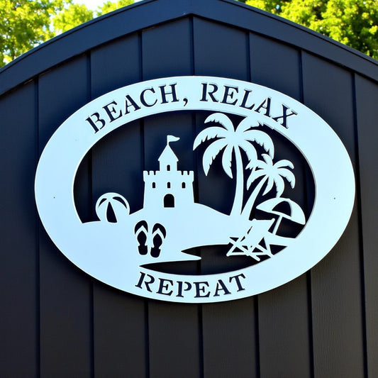 Beach Relax Repeat Sign | PVC Coastal Outdoor Beach House Decor