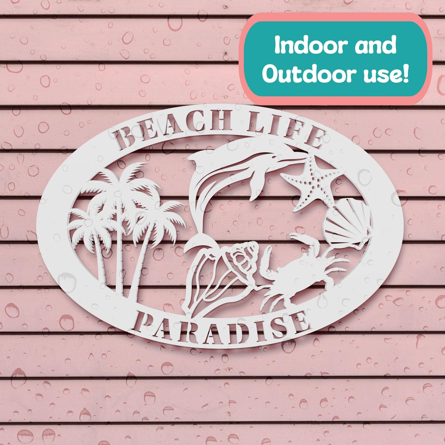 Beach Life Paradise – Coastal Beach House Wall Decor, Tropical Sign for Home, Porch, Fence, Indoor Outdoor Use Weatherproof PVC