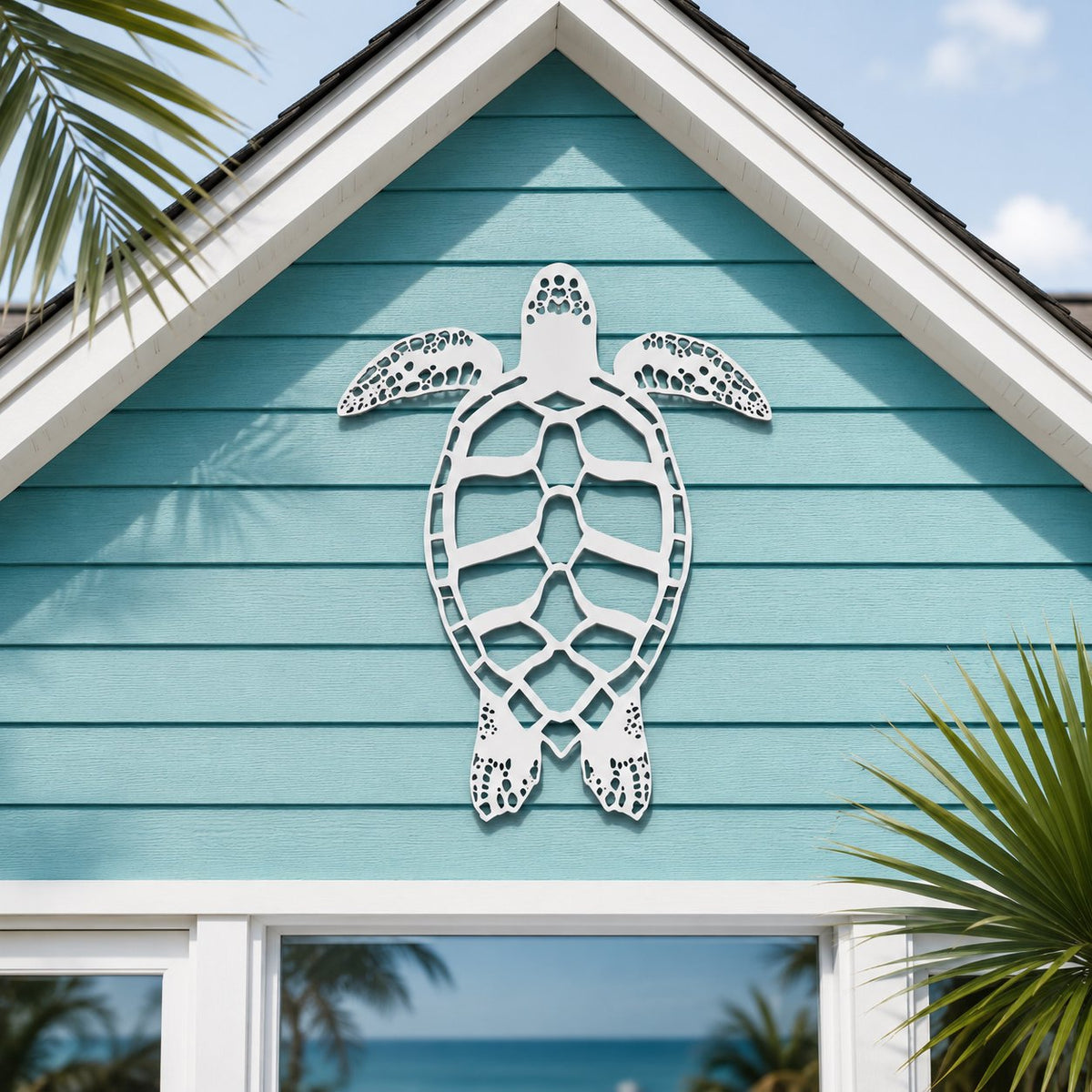 Outdoor Swimming Sea Turtle Wall Decor - PVC Turtle Sign for Beach House, Porch, Fence