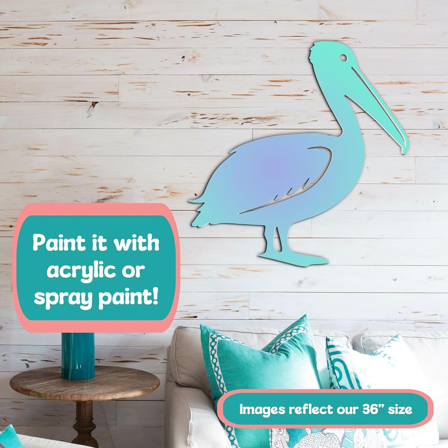 Outdoor Pelican Wall Art – Coastal Beach House Decoration – Weatherproof PVC Seaside Bird Accent for Cottage, Fence, Shed, Indoor Outdoor (2 Foot)
