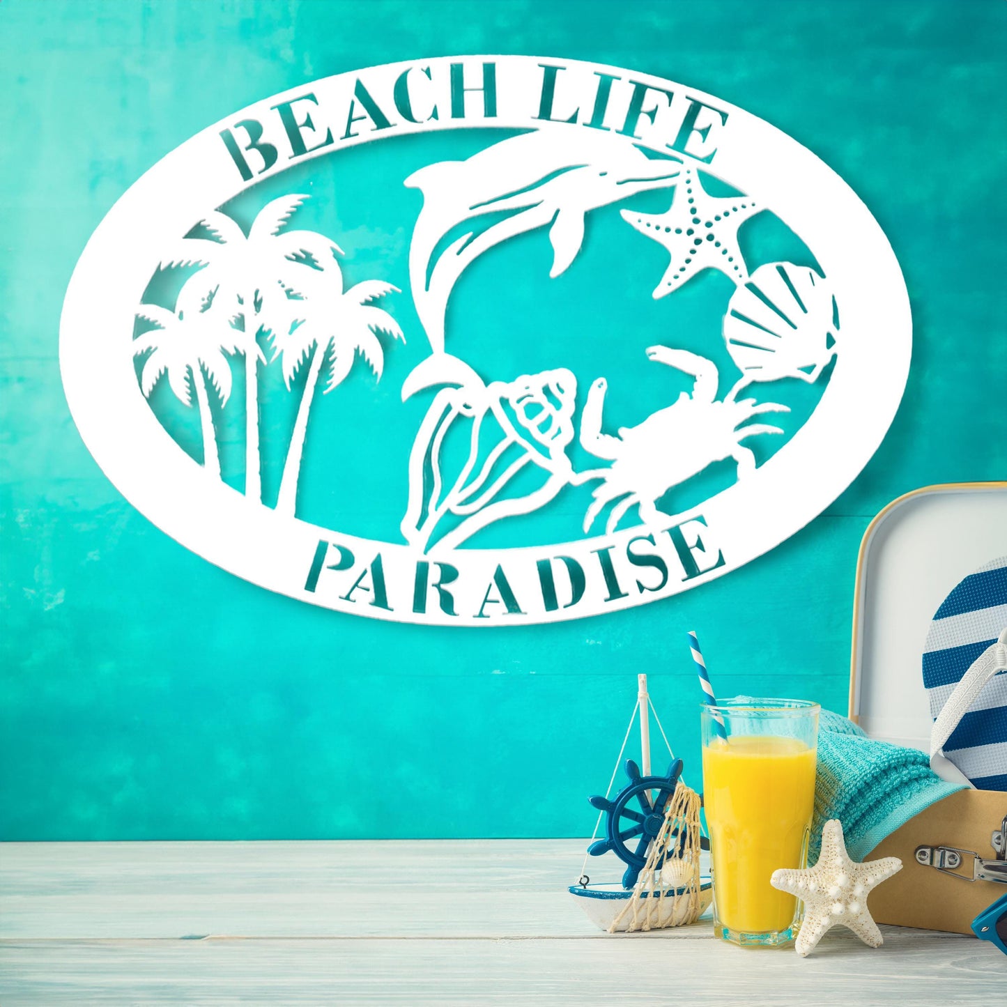 Custom Beach House Sign: 36" Coastal PVC Wall Art