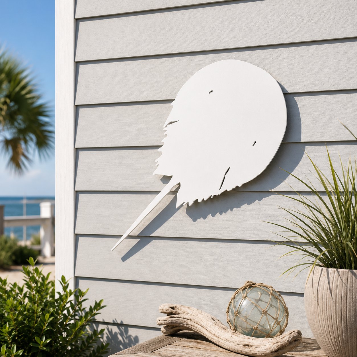 Outdoor Horseshoe Crab Sign – PVC Beach House Decoration – Coastal Nautical Decor for Exterior or Interior – Weatherproof Horseshoe Crab Wall Art