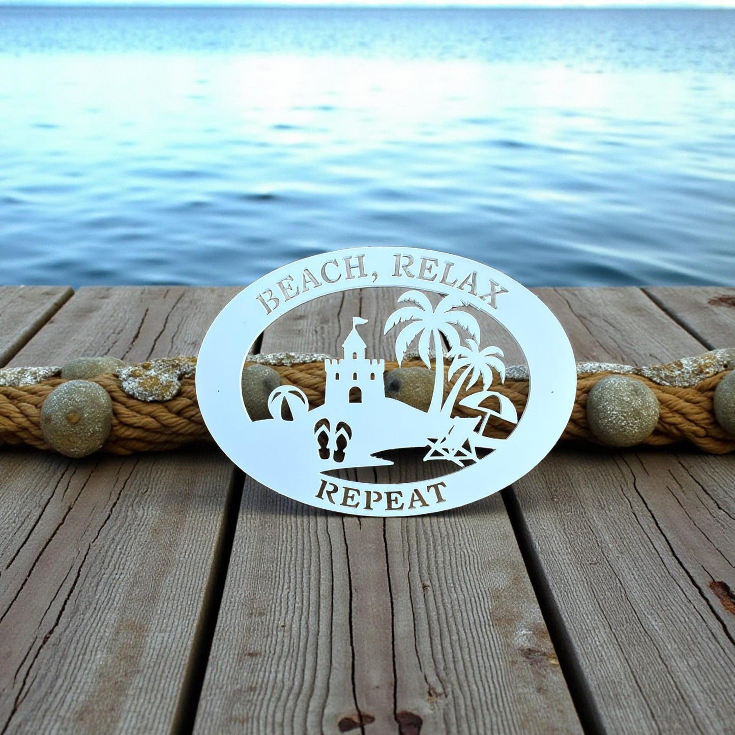 Beach Relax Repeat Sign | PVC Coastal Outdoor Beach House Decor