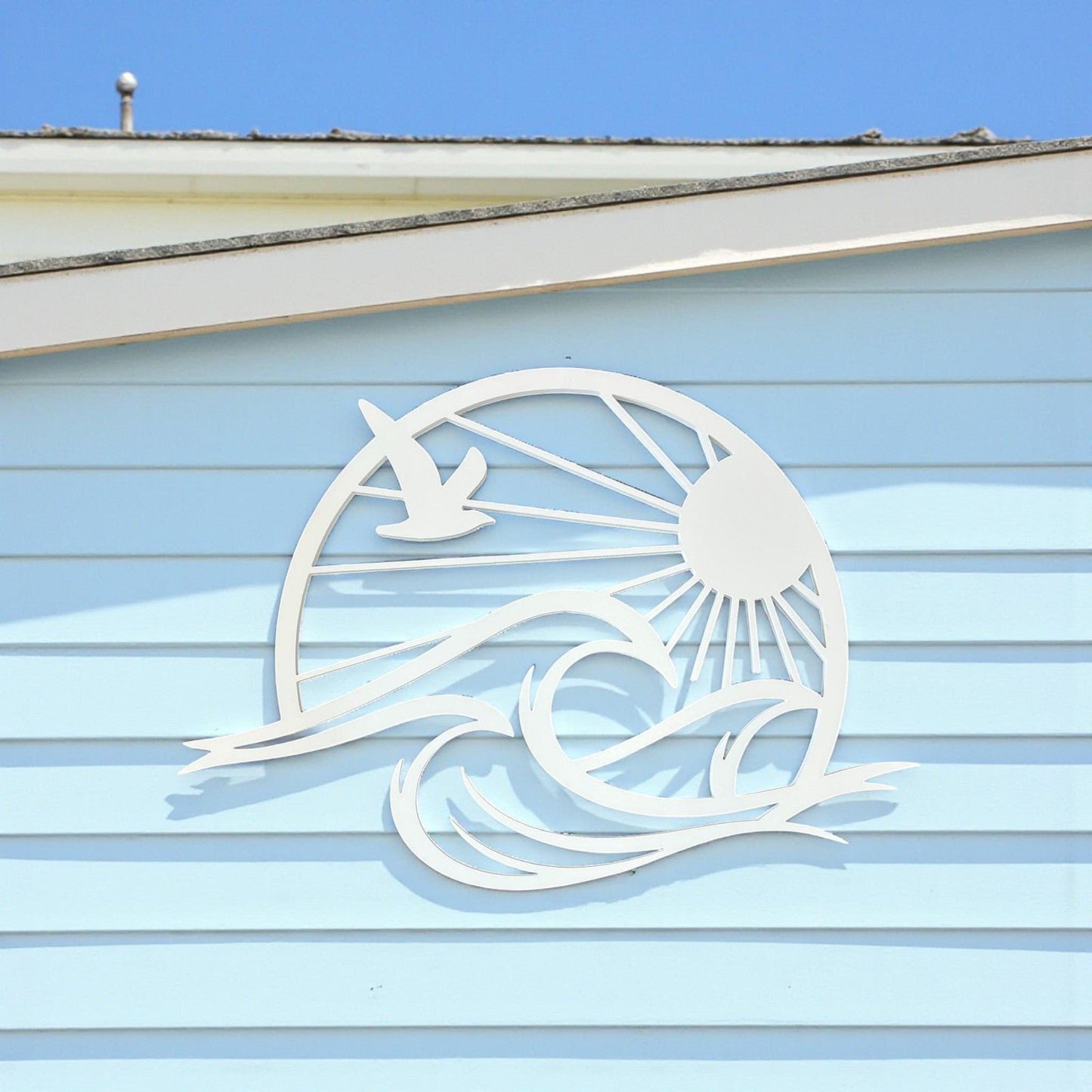 Sun & Waves Coastal Wall Art, PVC Beach House Sign, Seagull Ocean Decor