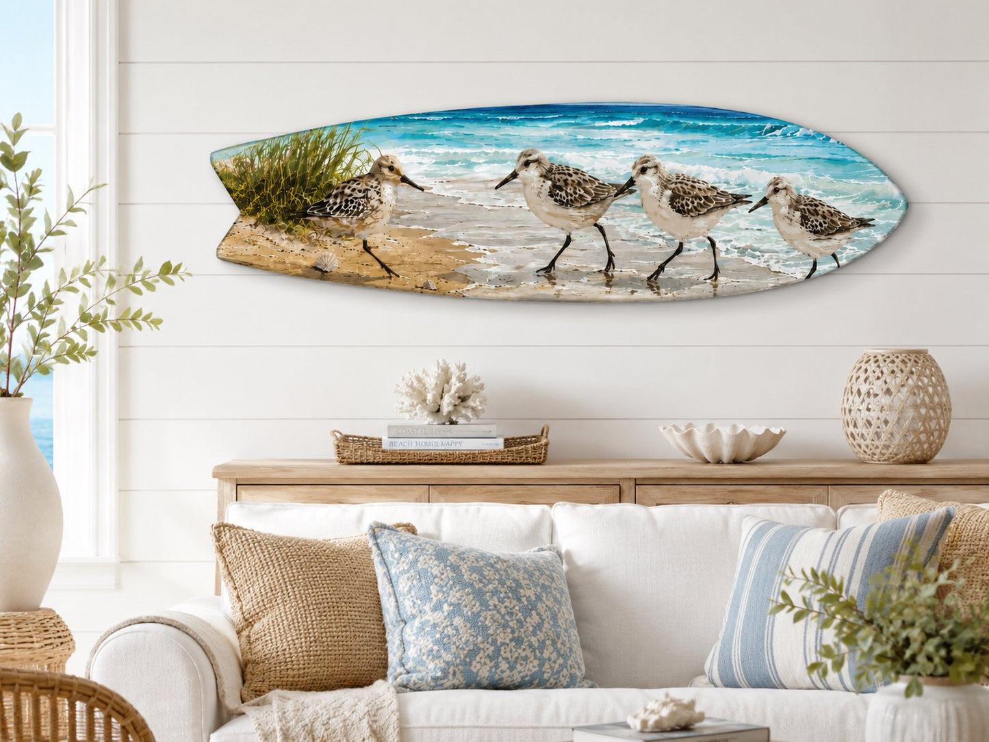 Shorebirds Sandpipers Surfboard Wall Art  PVC Indoor Outdoor