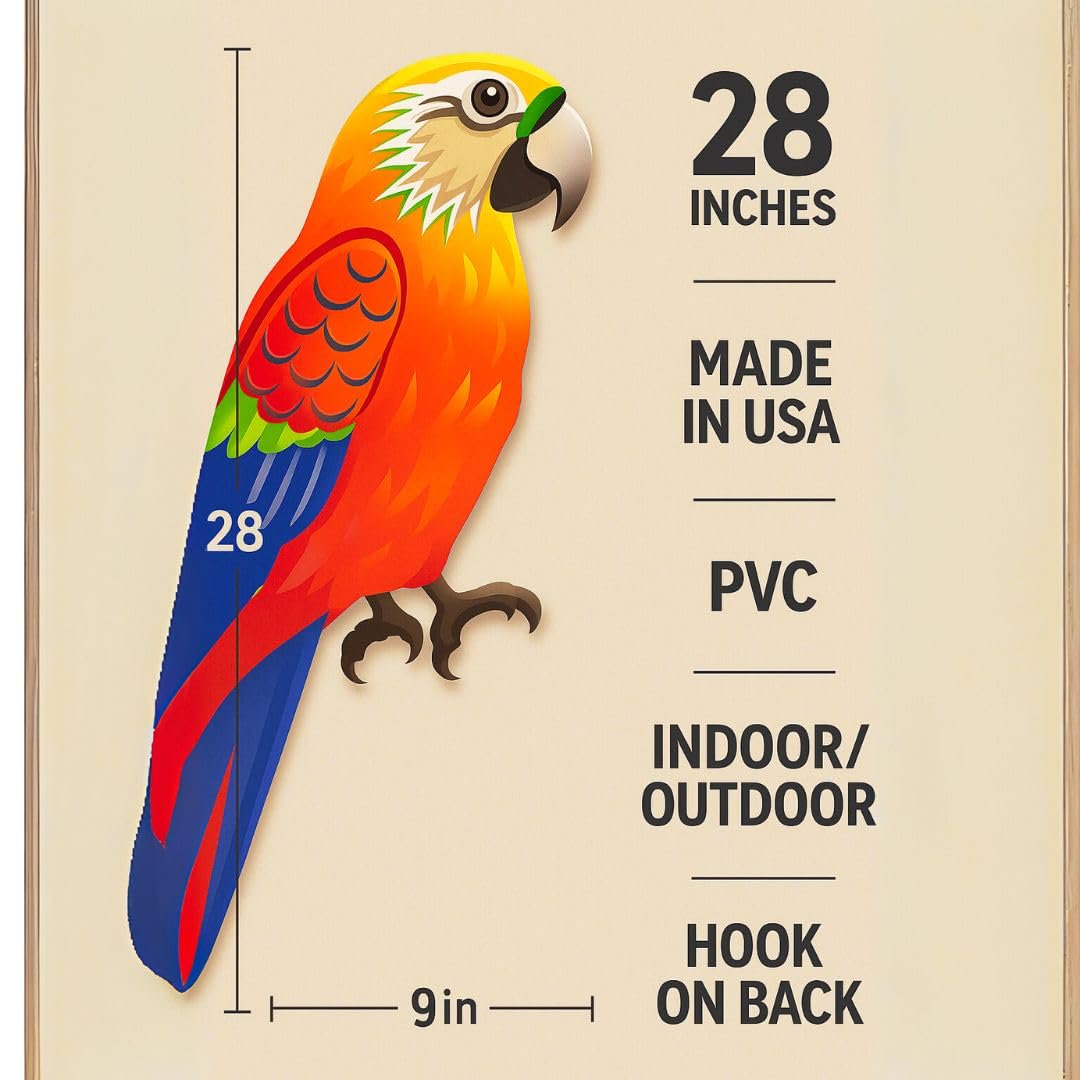 Parrot Wall Decor | Indoor Outdoor Tropical Bird Sign for Patio, Tiki Bar & Beach House