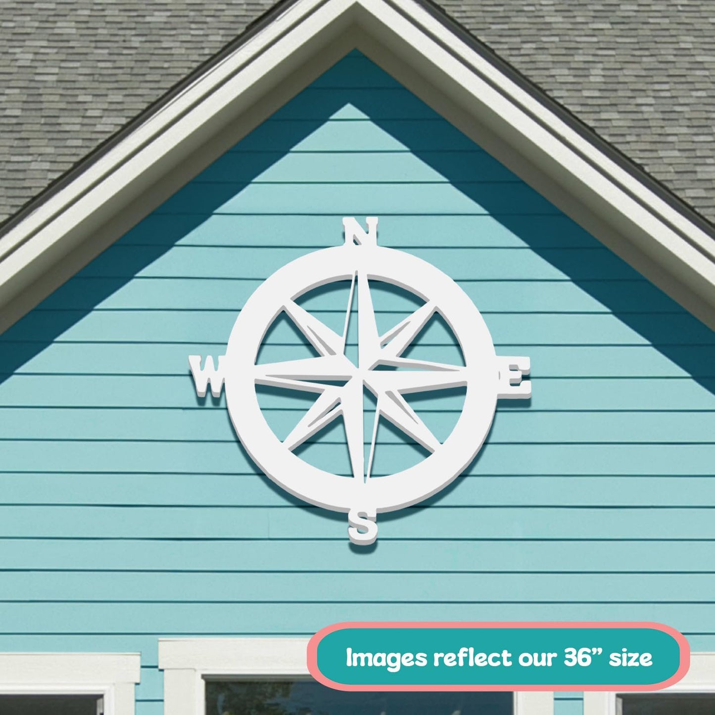 Nautical Compass Sign - Outdoor PVC Coastal Wall Art for Beach House, Garage, Shed - Compass Rose Wall Decor