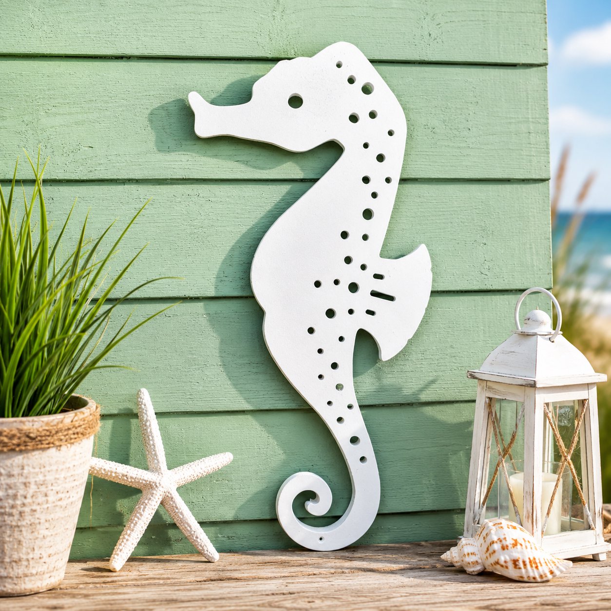 Outdoor Seahorse Wall Art – Coastal Beach House Nautical Sign – Weatherproof PVC Seahorse Decoration – Ocean Themed Marine Art
