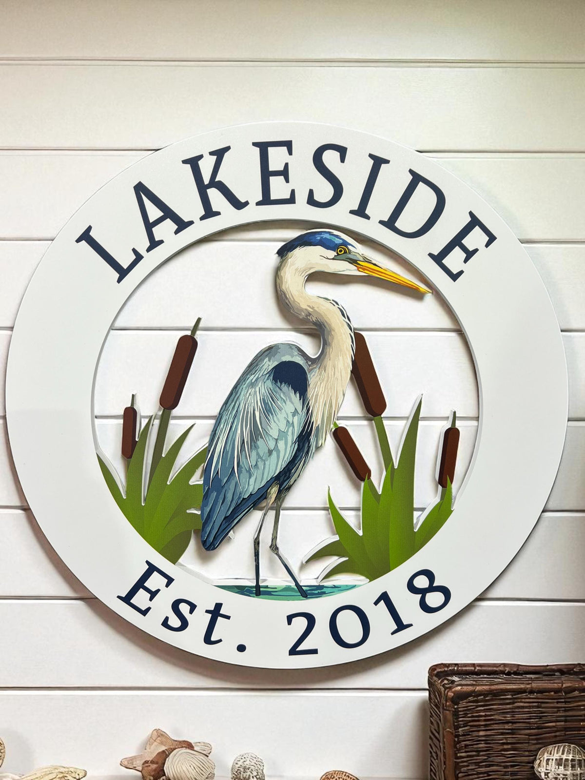 Custom Coastal Heron Sign: Personalized Beach House PVC Decor