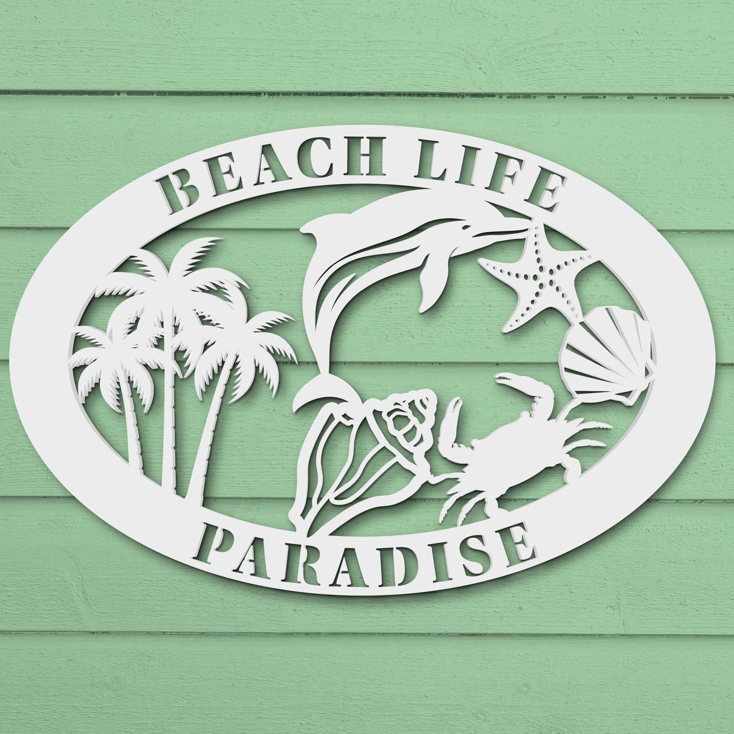 Beach Life Paradise – Coastal Beach House Wall Decor, Tropical Sign for Home, Porch, Fence, Indoor Outdoor Use Weatherproof PVC