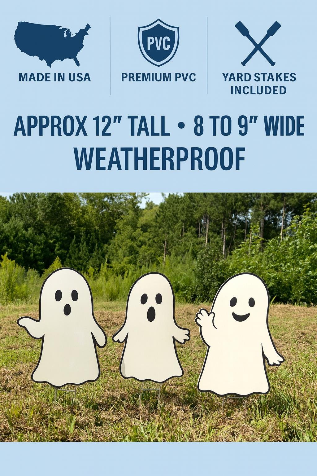 Ghost Yard Signs and Decorations: Outdoor Fall Decor - Set of 3 PVC Halloween