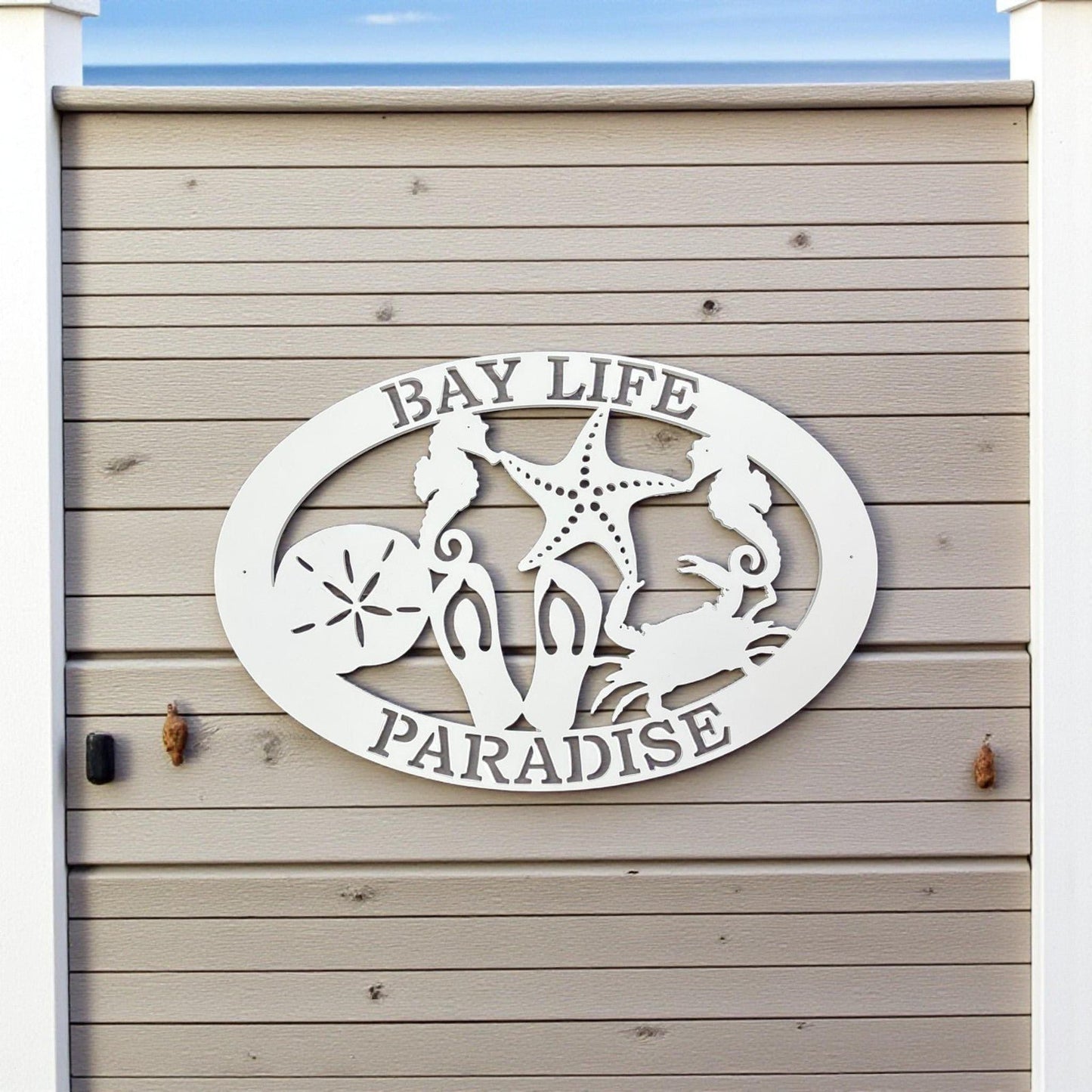 Bay Life Paradise Sign, Coastal Wall Art PVC Beach House Decor, Nautical Outdoor