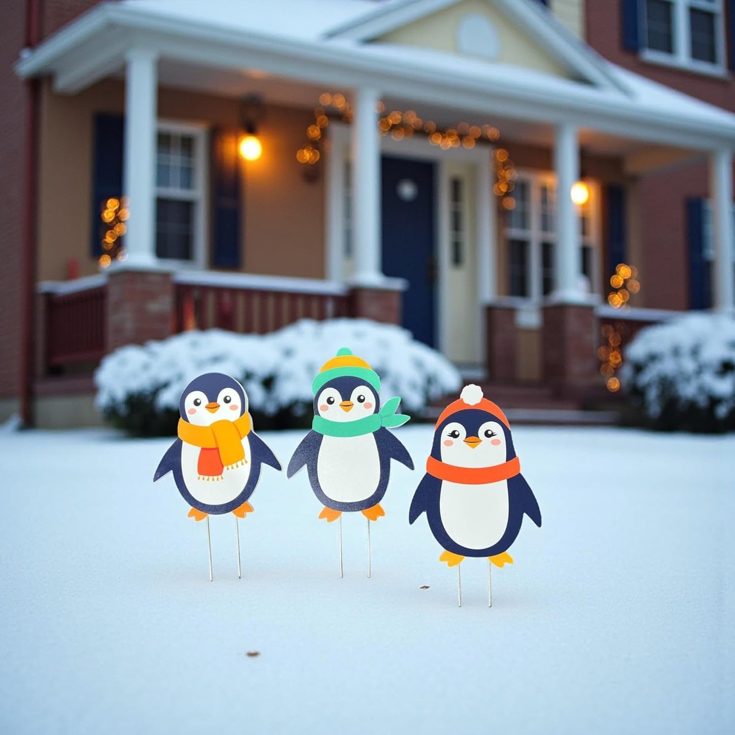 Christmas Penguins Yard Signs Set of 3, Outdoor Holiday Decorations with Stakes