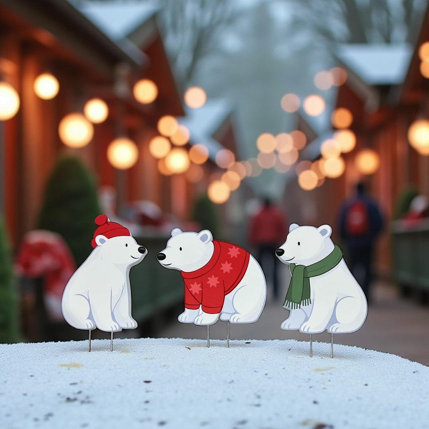 Polar Bear Yard Signs Set of 3 - Outdoor PVC Christmas Decorations with Stakes