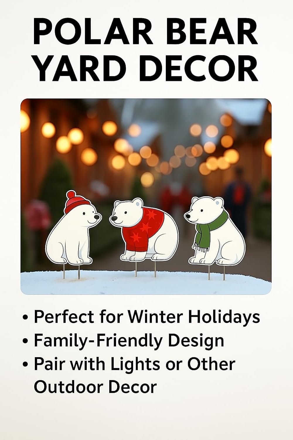 Polar Bear Yard Signs Set of 3 - Outdoor PVC Christmas Decorations with Stakes
