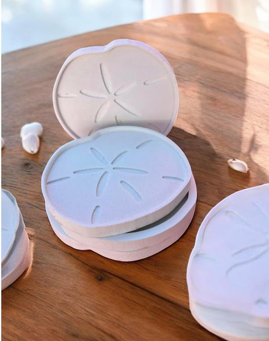 Sand Dollar Shaped PVC Coasters - Waterproof Coastal Drink Coasters, Durable Beach-Themed Home Decor, Set of 4