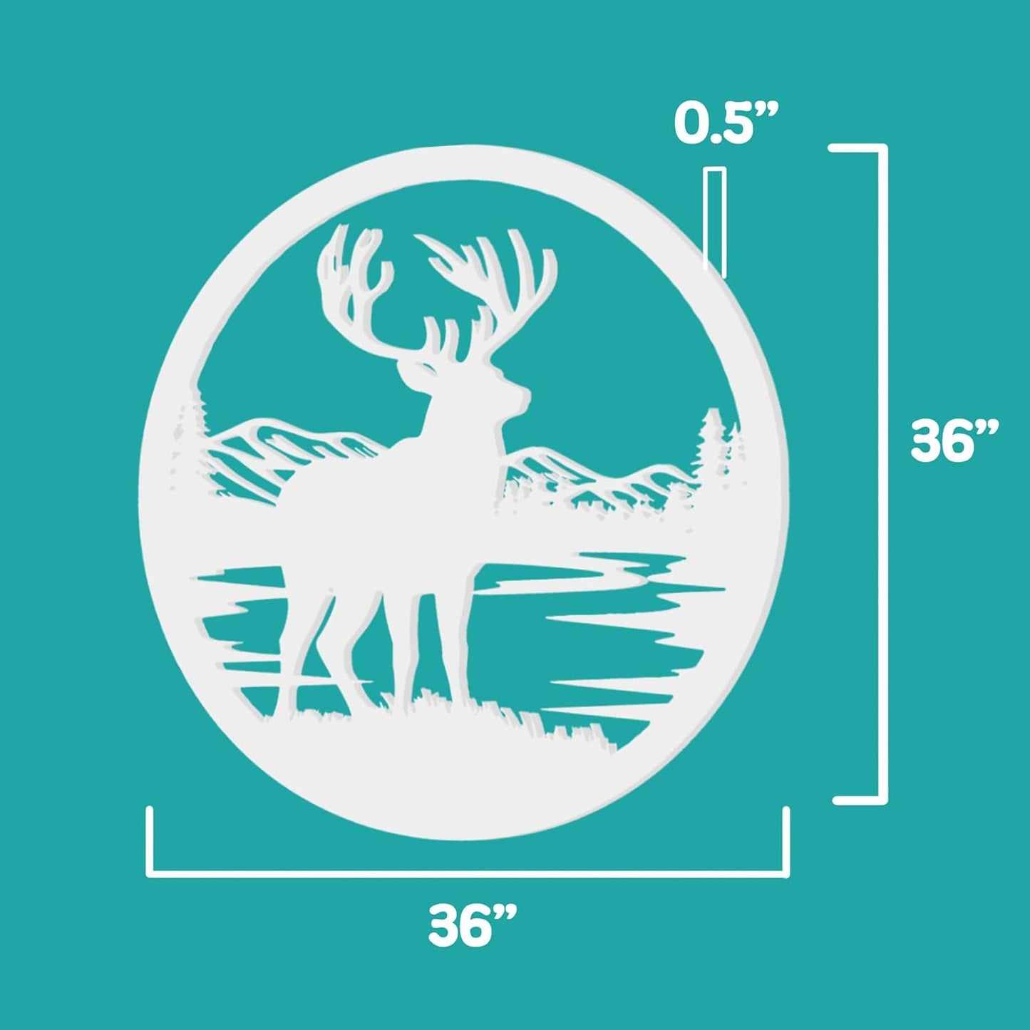 Outdoor Deer Wall Art  Deer Decor for Cabin, Lodge, or Rustic Home Exterior, PVC Wilderness Sign with Mountains and Pine Trees, 36 Inch Round