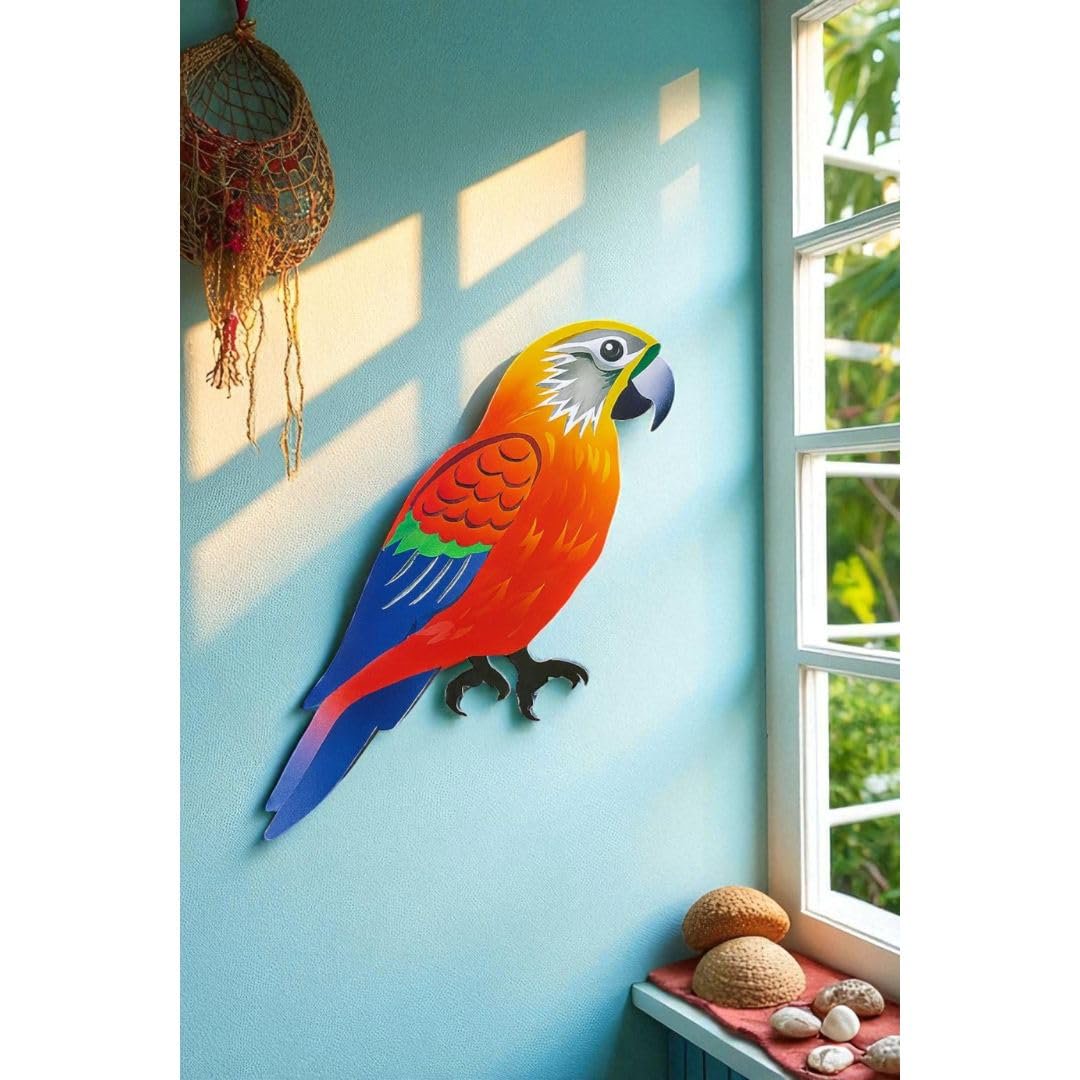 Parrot Wall Decor | Indoor Outdoor Tropical Bird Sign for Patio, Tiki Bar & Beach House