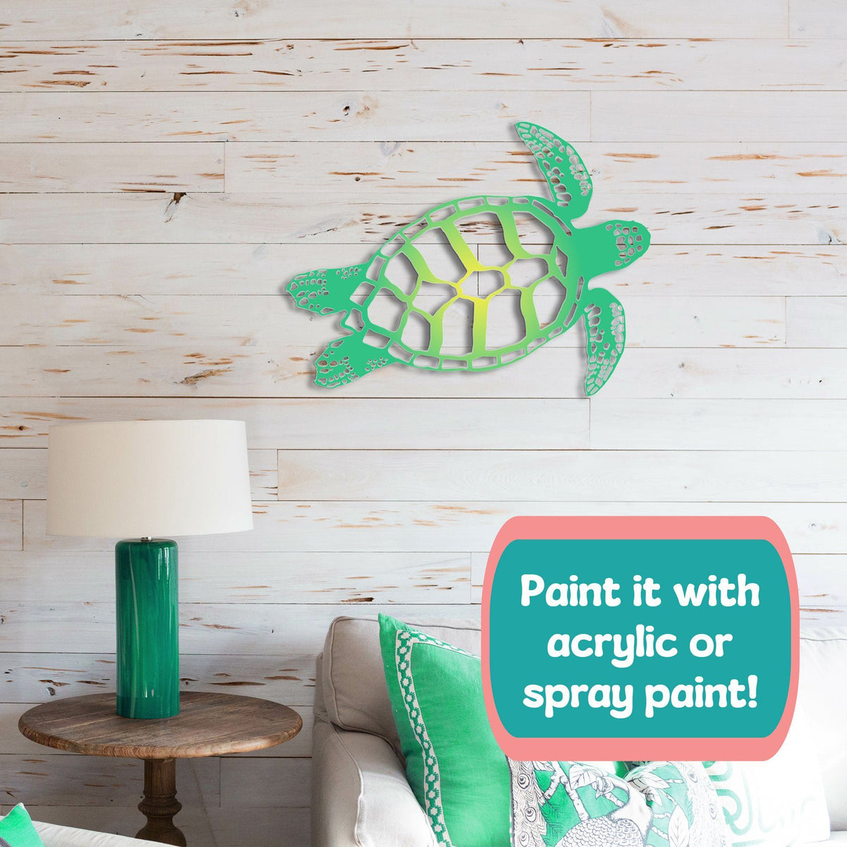 Outdoor Swimming Sea Turtle Wall Decor - PVC Turtle Sign for Beach House, Porch, Fence