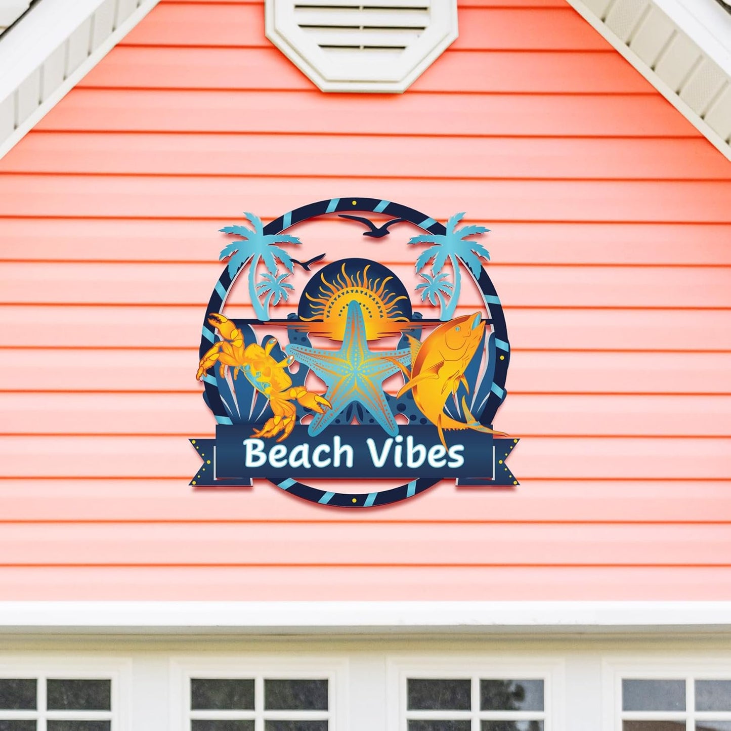 Outdoor Beach Vibes Wall Art, Beach House Sign, Coastal Decor Ocean Themed, PVC