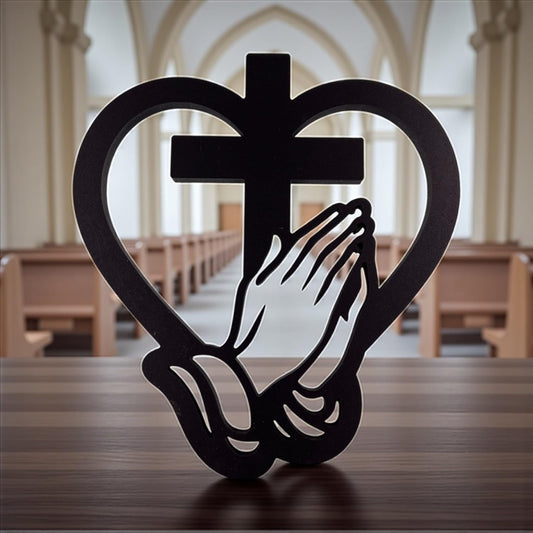 Praying Hands Cross Wall Decor – Christian Outdoor PVC Cross for Garden, Memorial, Church or Home Wall Art Decor - Religious Faith Home Wall Hanging with Praying Hands Heart Cross, Indoor Outdoor PVC