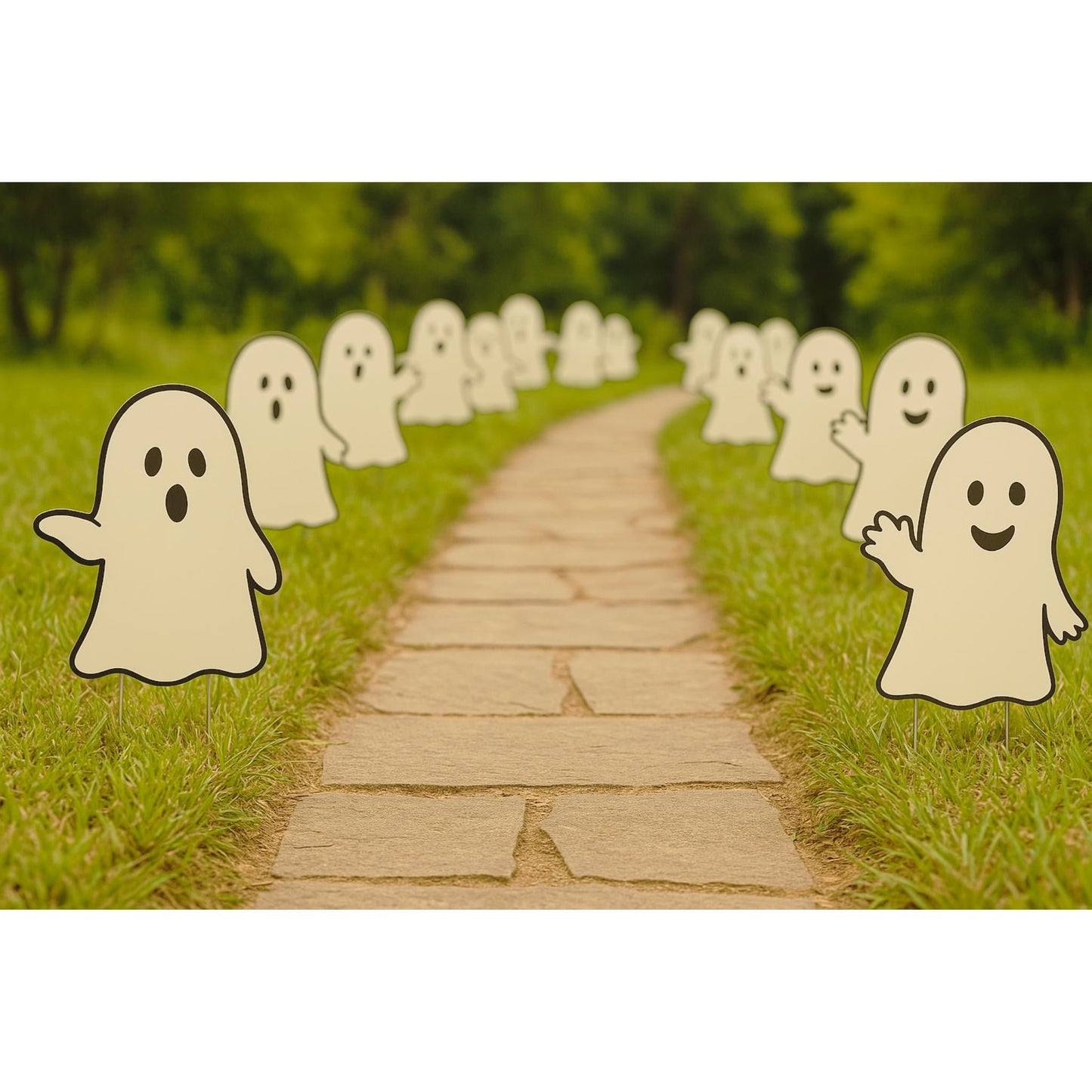 Ghost Yard Signs and Decorations: Outdoor Fall Decor - Set of 3 PVC Halloween