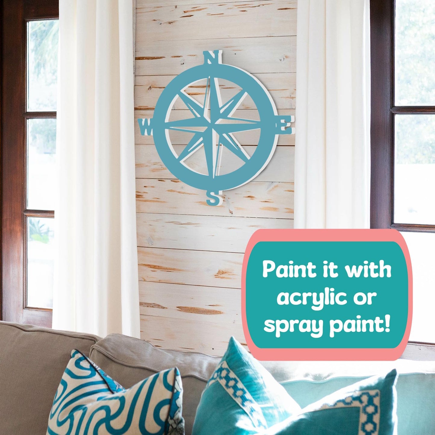Nautical Compass Sign - Outdoor PVC Coastal Wall Art for Beach House, Garage, Shed - Compass Rose Wall Decor