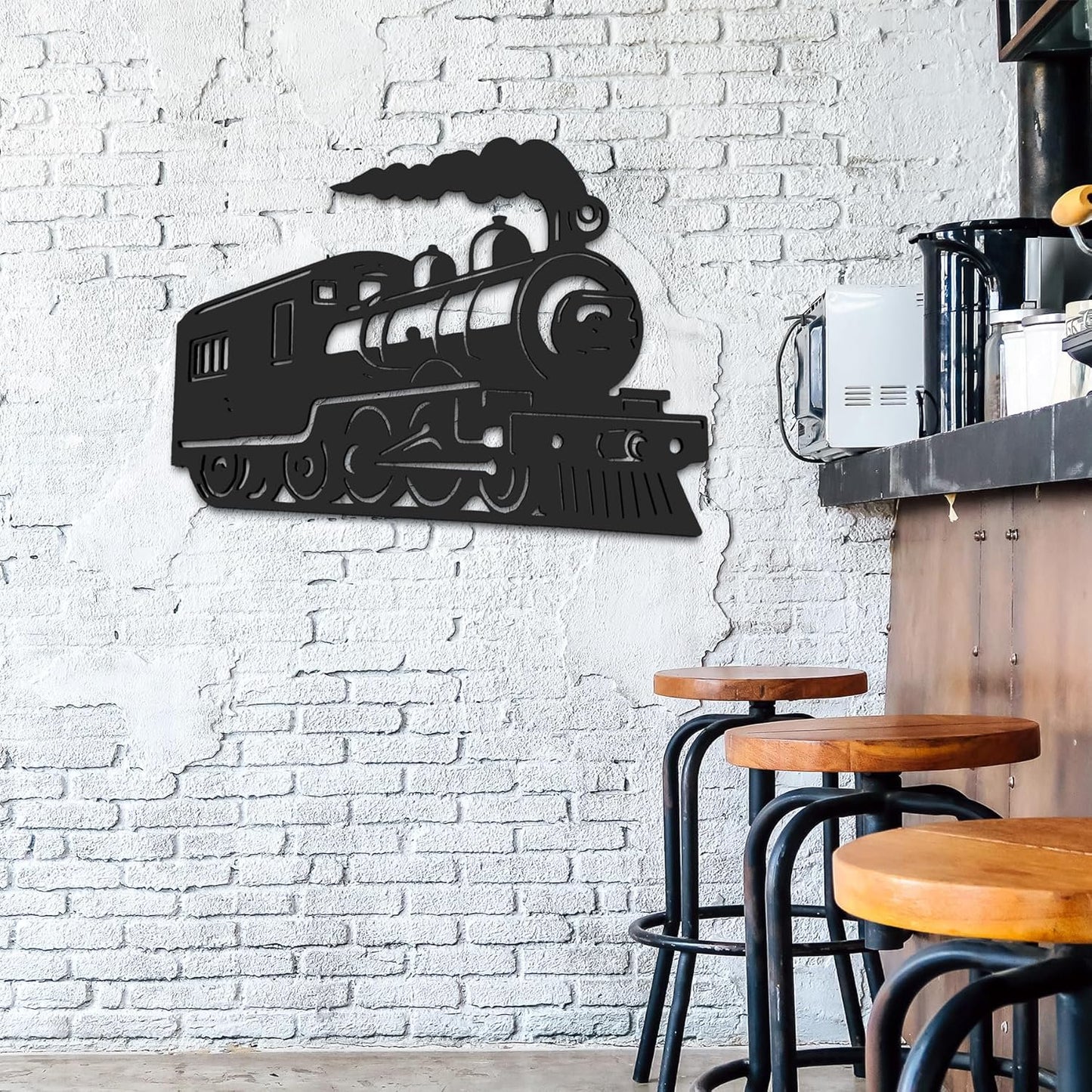 JennyGems Outdoor Train Steam Locomotive Wall Art  Black PVC Railroad Decor  Weatherproof Train Car Sign  Man Cave, Garage, Shed, or Home Decor