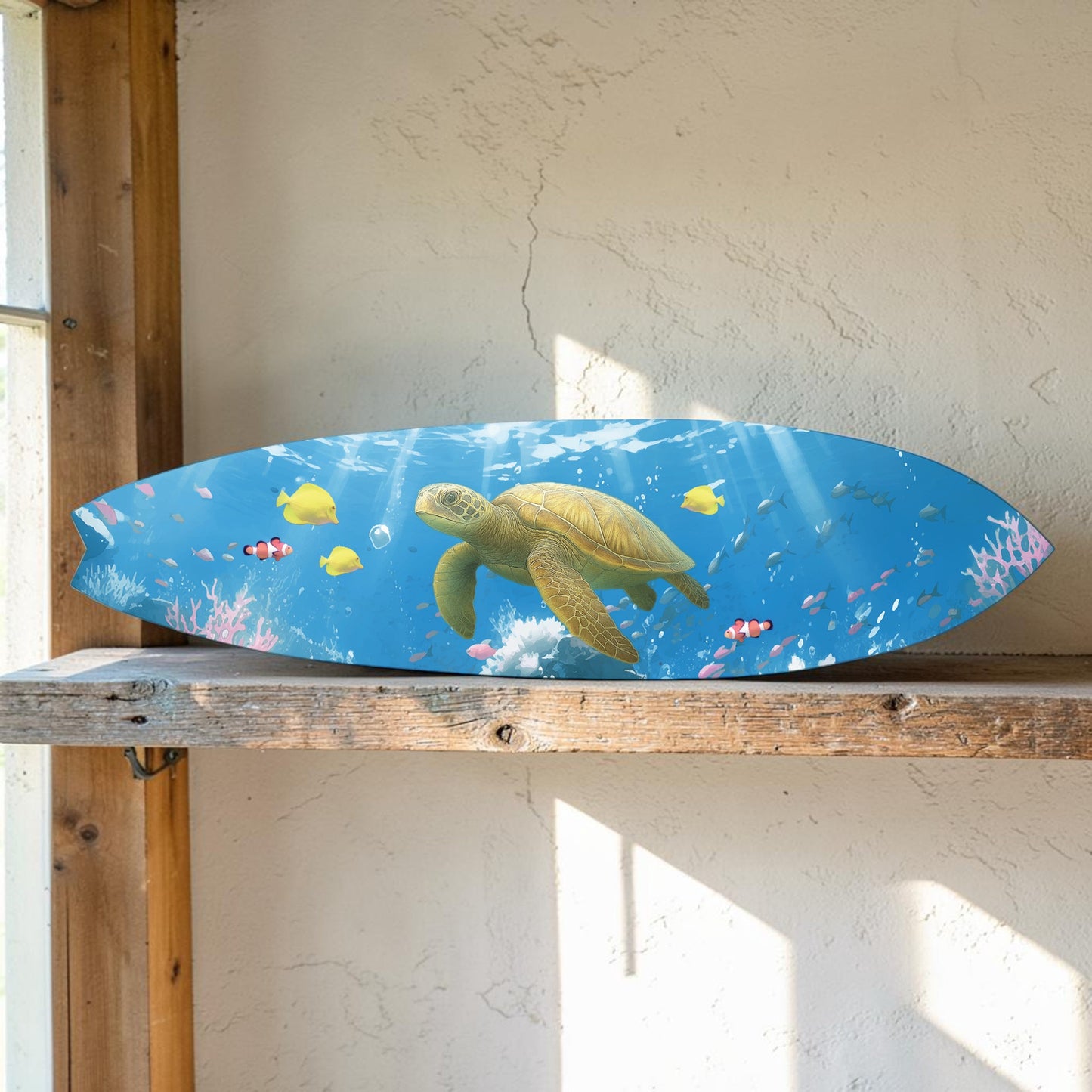 Sea Turtle Surfboard Wall Art | JennyGems | Horizontal Coastal Decor, Indoor Outdoor PVC