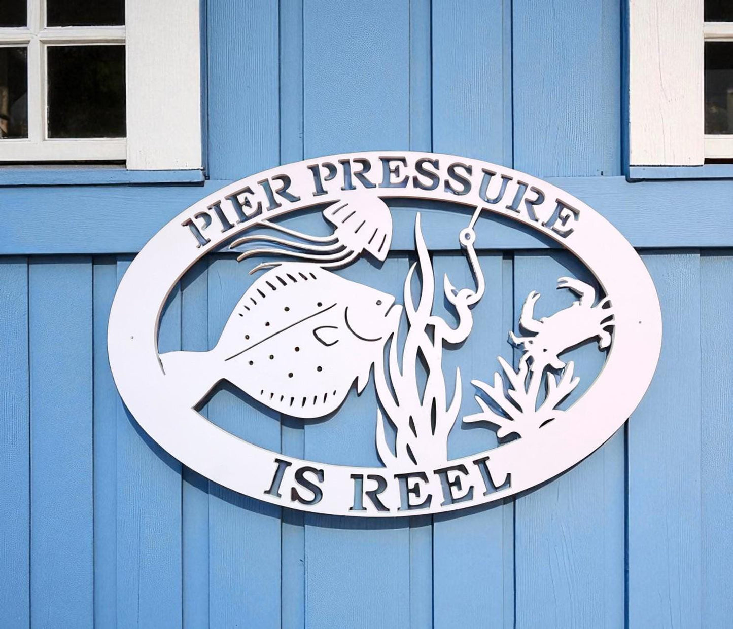 Pier Pressure is Reel Flounder Fishing Sign – PVC Coastal Outdoor Sign