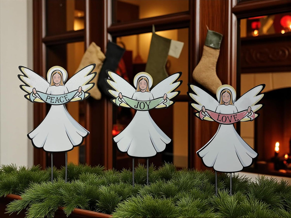 Christmas Angel Yard Signs Set of 3 - Outdoor PVC Christmas Decorations with Stakes, Holiday Decor