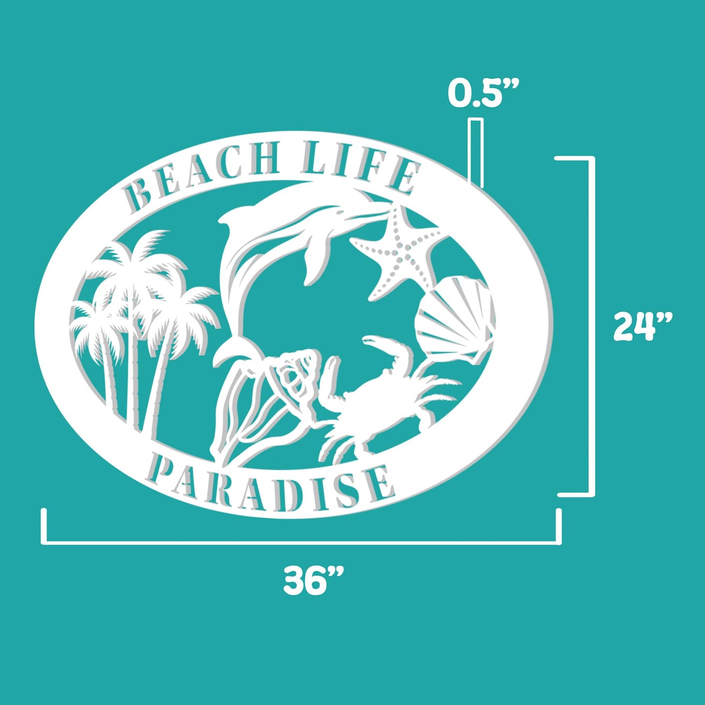 Beach Life Paradise – Coastal Beach House Wall Decor, Tropical Sign for Home, Porch, Fence, Indoor Outdoor Use Weatherproof PVC