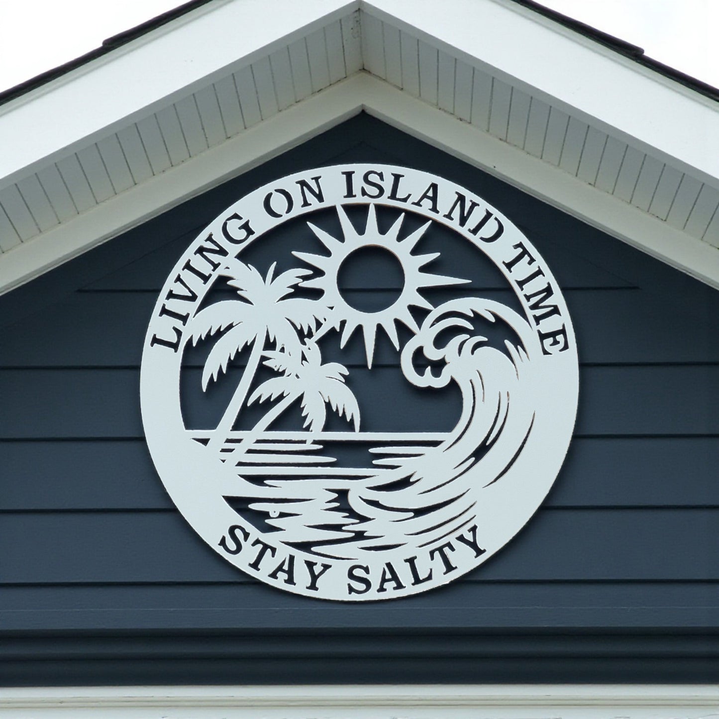 Living on Island Time Stay Salty Sign – Round PVC Outdoor Beach House Wall Art