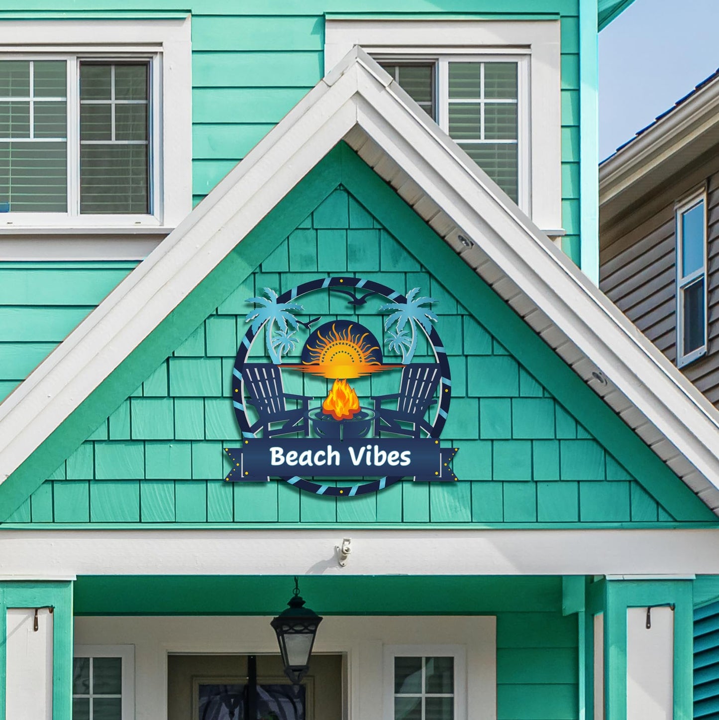 Beach Vibes Outdoor Wall Sign, Coastal Beach House Decor, Round PVC, 3 Foot