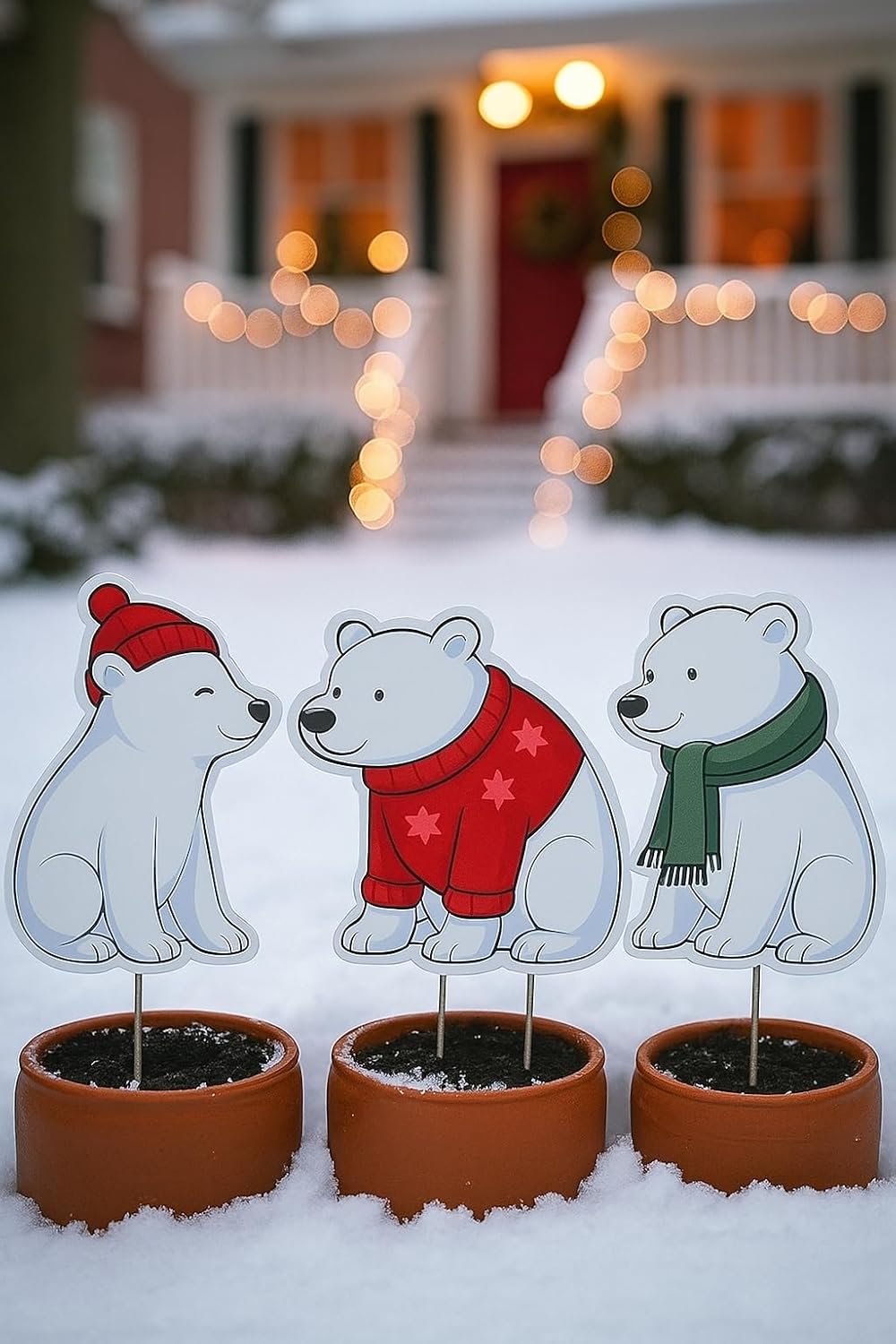 Polar Bear Yard Signs Set of 3 - Outdoor PVC Christmas Decorations with Stakes