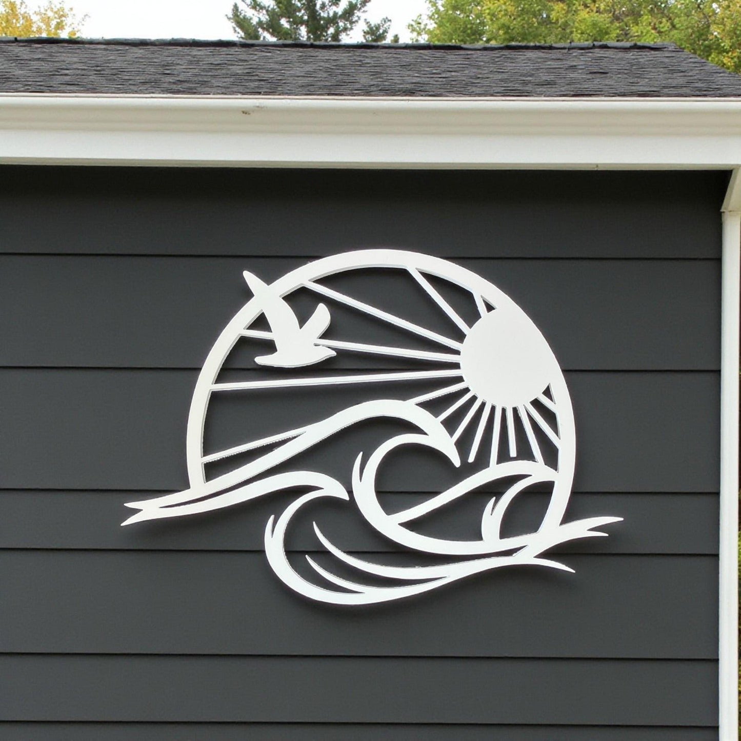 Sun & Waves Coastal Wall Art, PVC Beach House Sign, Seagull Ocean Decor