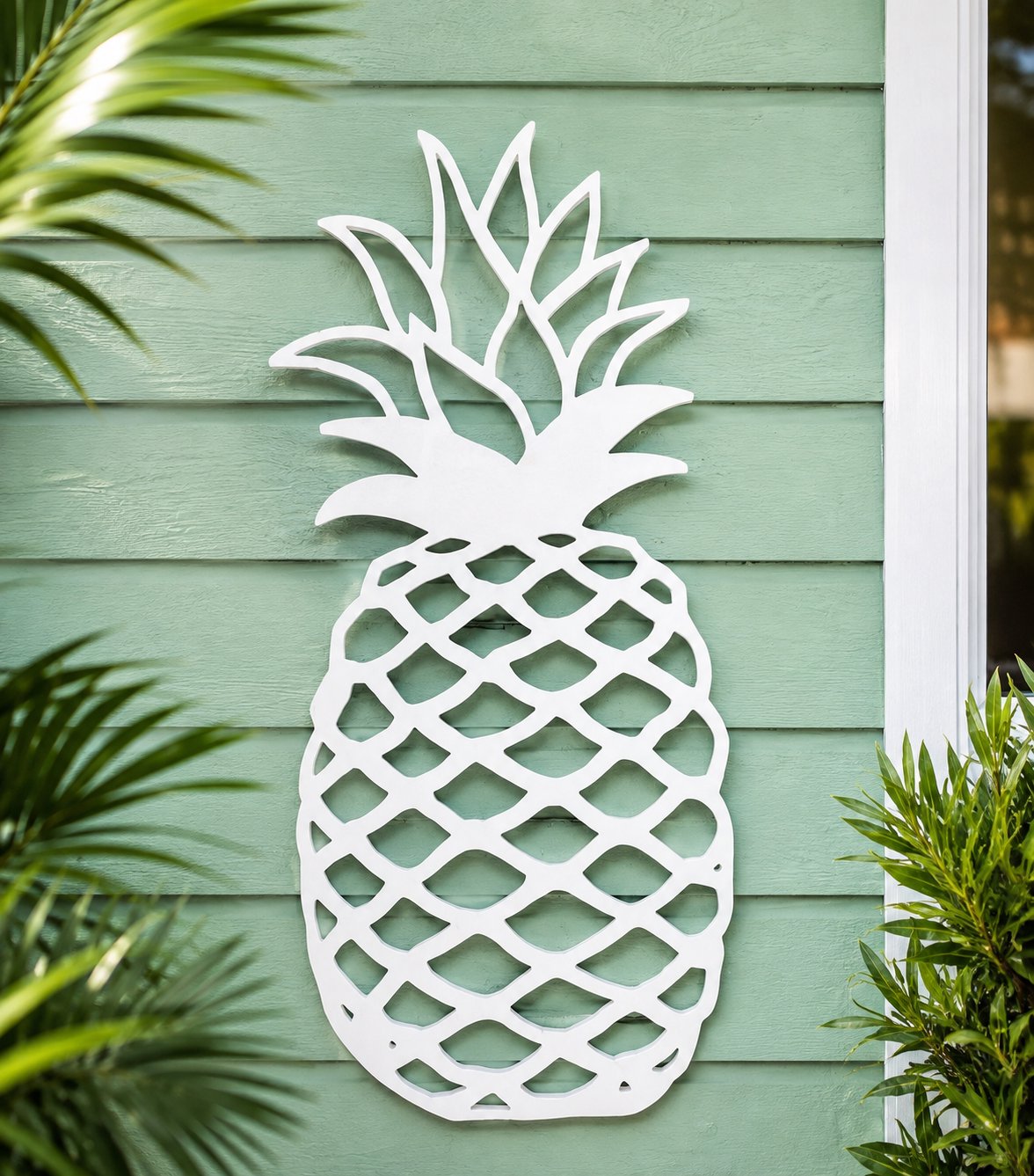 Outdoor Pineapple Wall Art – Weatherproof PVC Tropical Sign, Beach House, Patio & Pool Decor