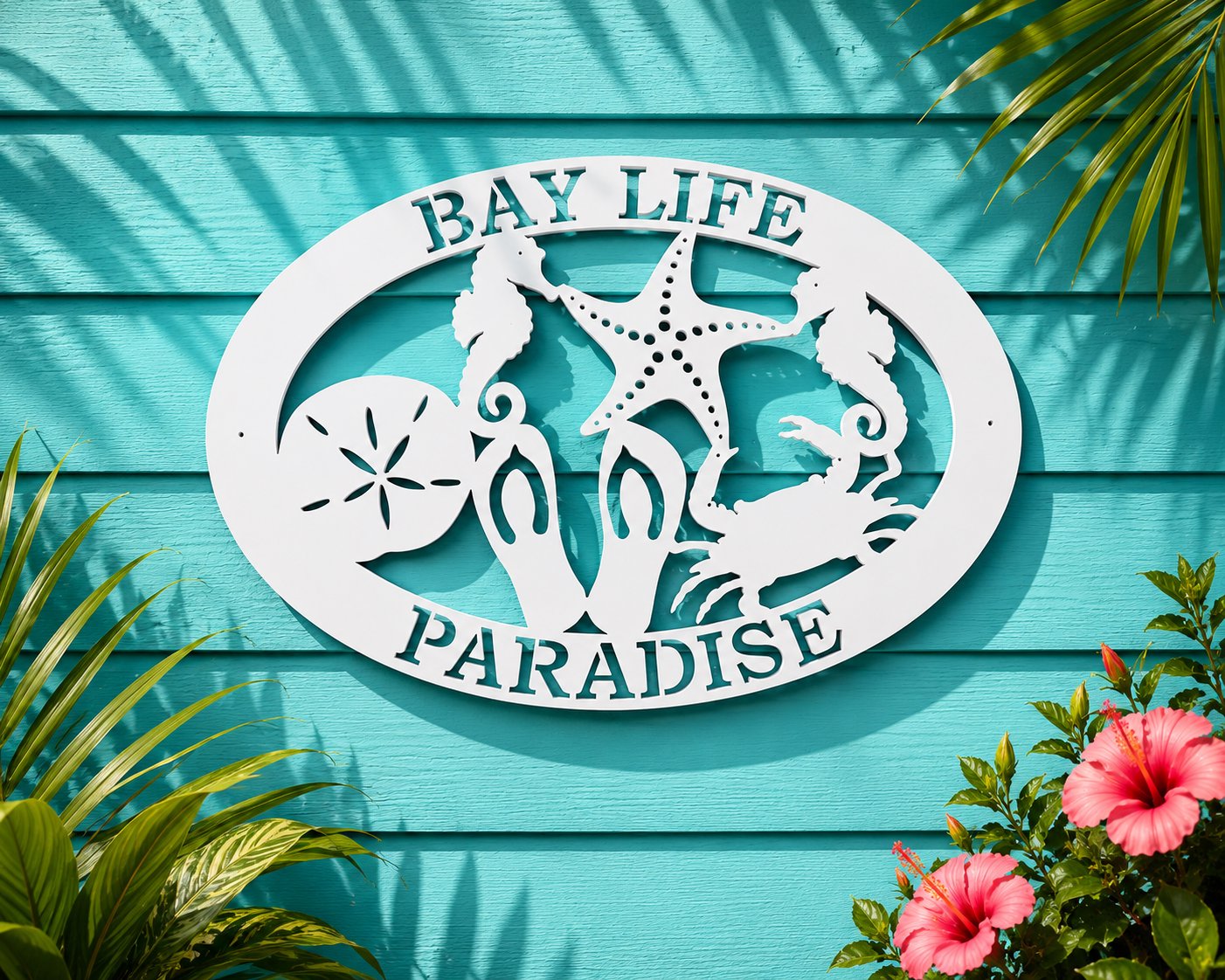 Bay Life Paradise Sign, Coastal Wall Art PVC Beach House Decor, Nautical Outdoor