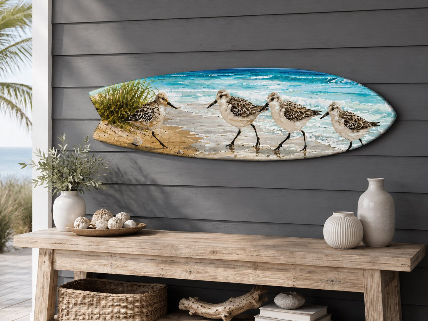 Shorebirds Sandpipers Surfboard Wall Art  PVC Indoor Outdoor